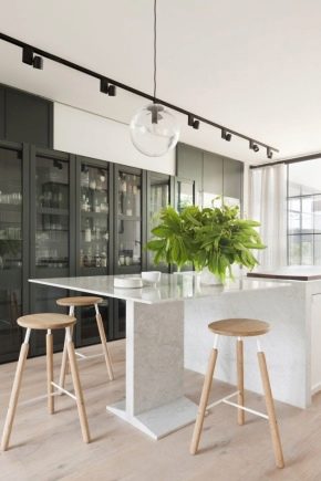  Wooden bar stools in the interior of the apartment