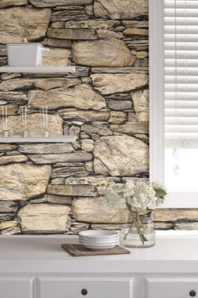  Wallpaper under the stone in a modern interior