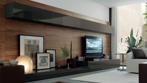  The walls under the TV in a modern style.