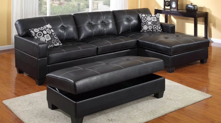  Black leather sofa