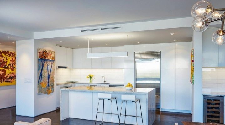  The interior of the kitchen-living room in the style of hi-tech