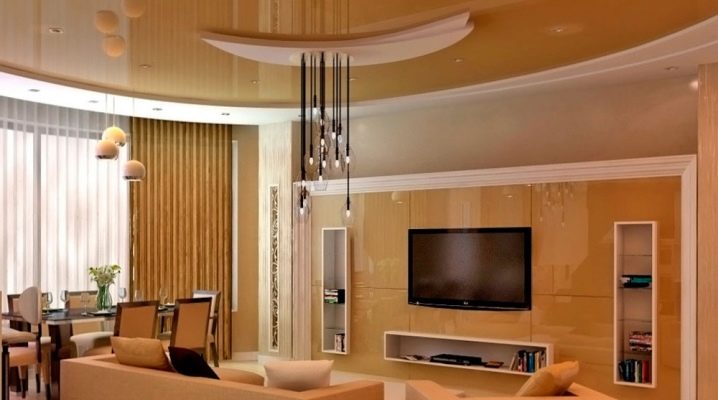  Plasterboard ceilings for living room: modern options in the interior