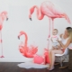  Unusual wallpaper with flamingos in the interior